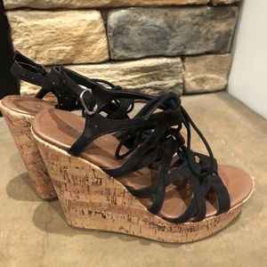 Black Lace-Up Wedges